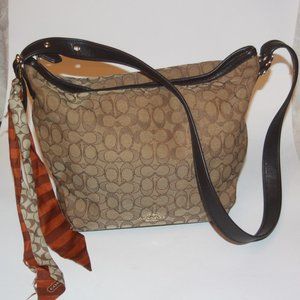 LKNEW COACH LARGE SIGNATURE CANVAS BROWN HOBO SHOULDER BAG PURSE HANDBAG & Scarf